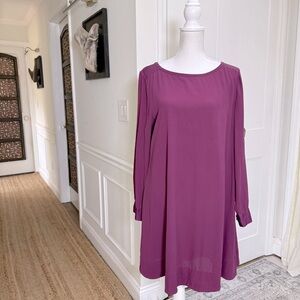 Eileen Fisher Women 100 Silk Burgundy Wine Tunic Dress Long Sleeve M Minimalist